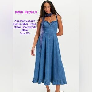 Free People Another Season Boardwork Denim Midi Dress Size XS BNWT